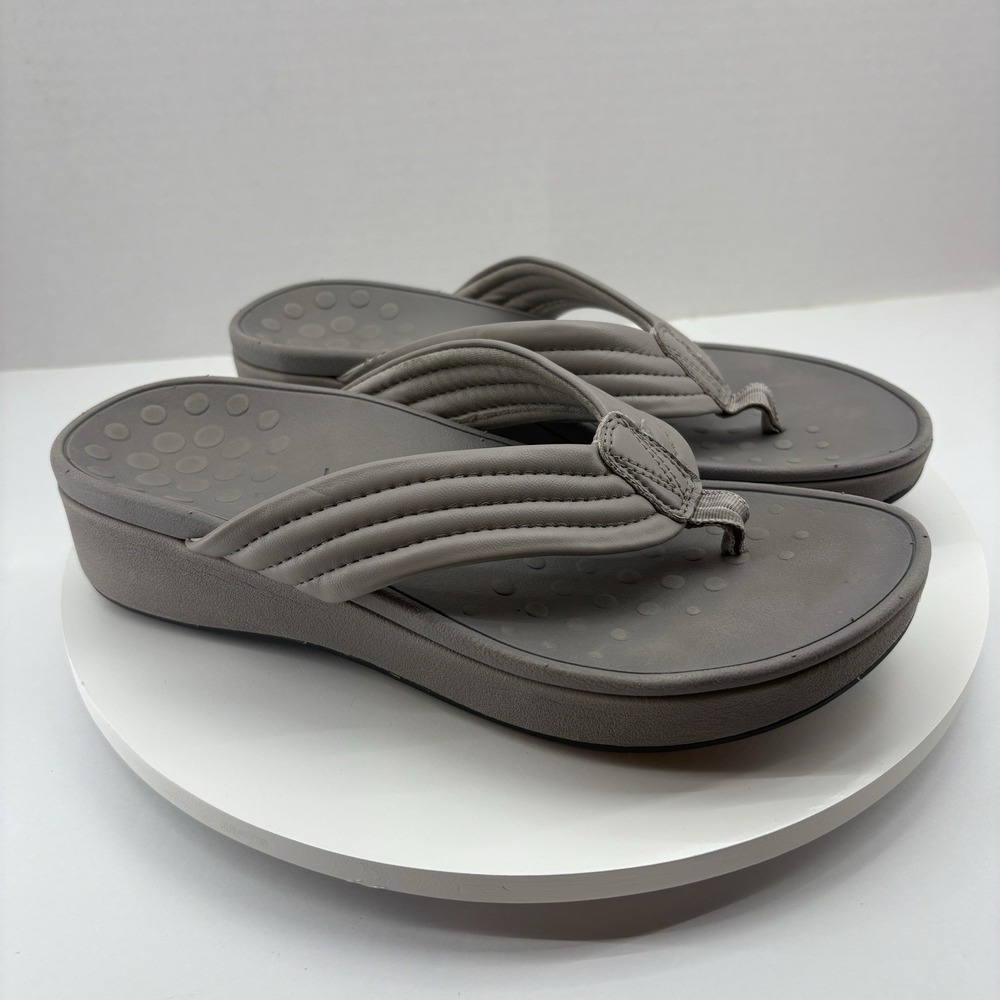 Vionic High Tide Sandals Womens 7.5 Gray Arch Support Wedge Orthotic Flip Flops